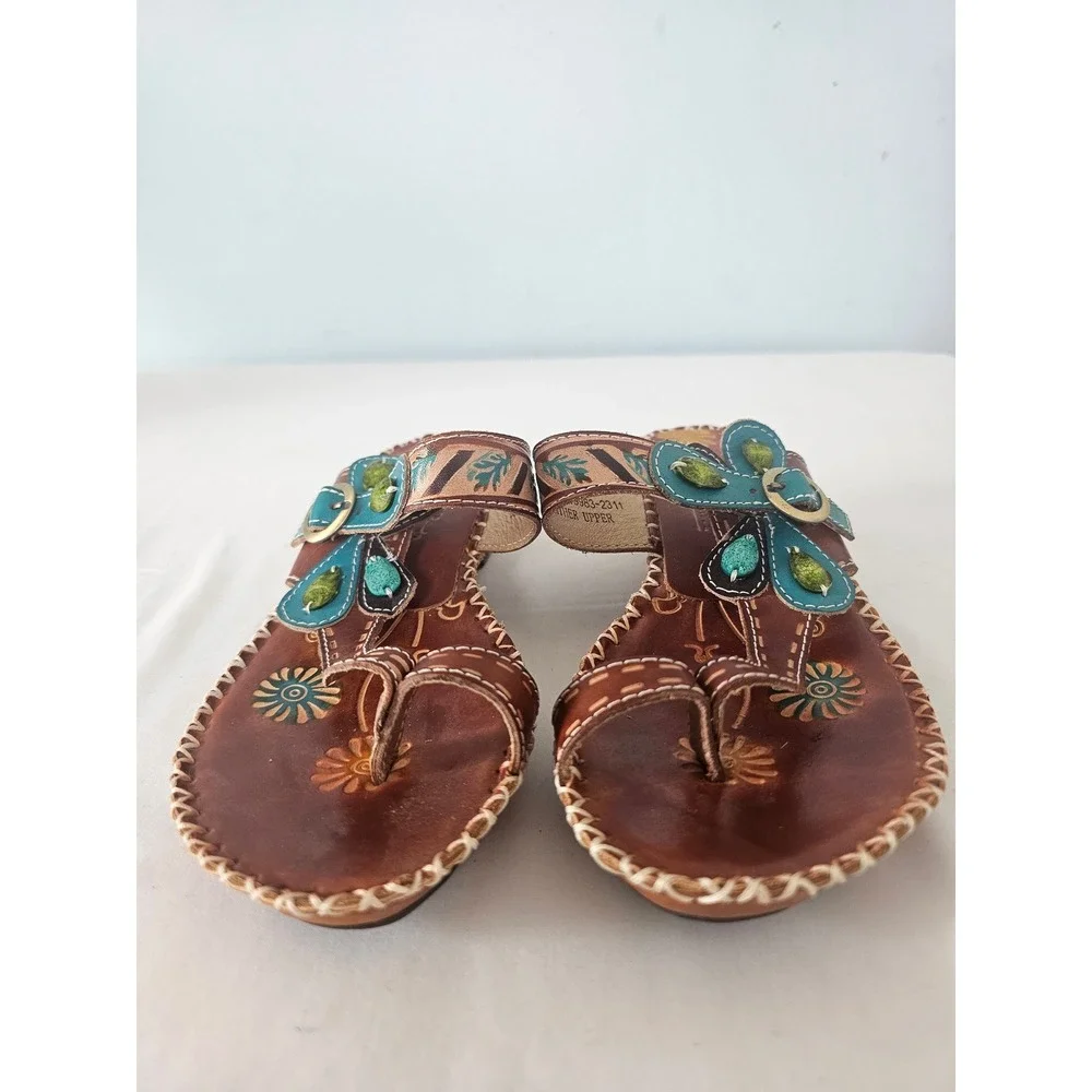 Western L'Artiste Spring Step Santorini Leather Sandals Women 35 Brown Turquoise